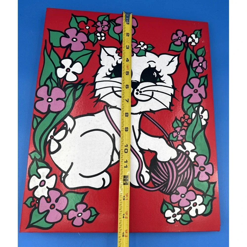 Vtg 1970's Red Wilco Scrapbook White Kitty Cat Flowers Large